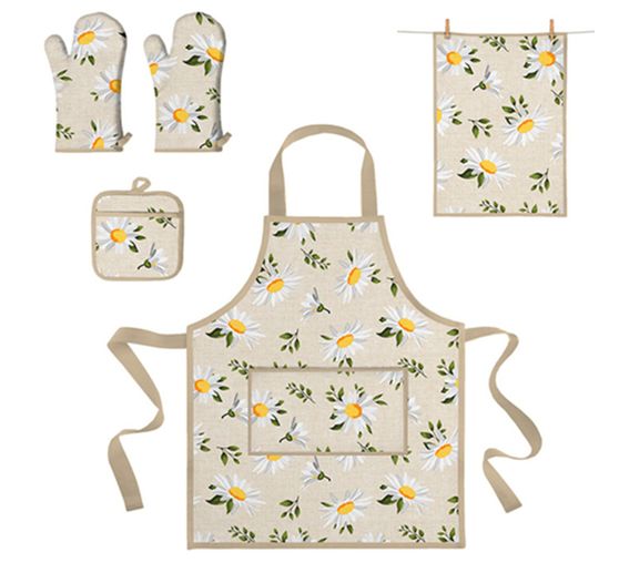 Patterned fabric in linen look "Daisies"