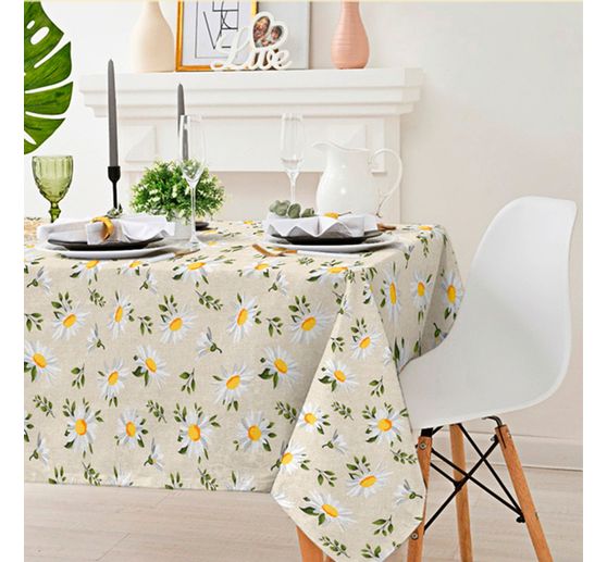 Patterned fabric in linen look "Daisies"