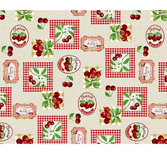 Patterned fabric in linen look "Cherries"