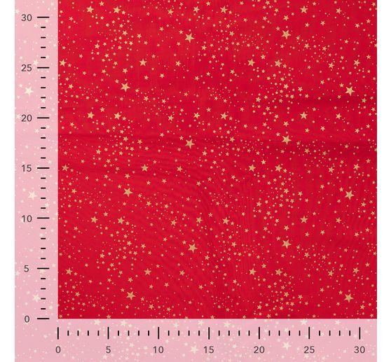 Cotton poplin fabric hot foil "Small stars &ndash; Red"