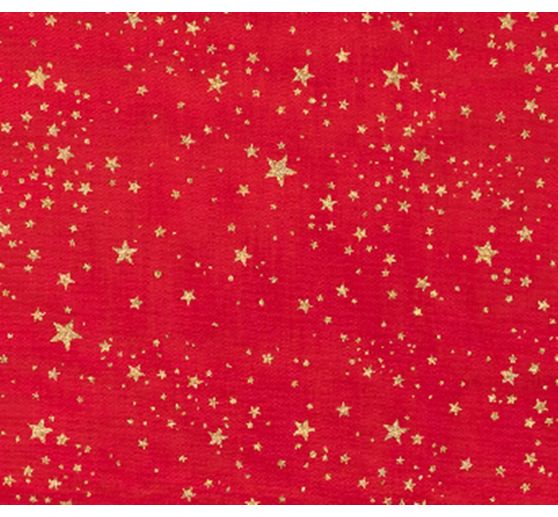 Cotton poplin fabric hot foil "Small stars &ndash; Red"