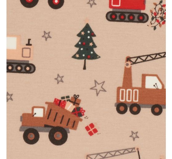 Tissu jersey au m&egrave;tre &laquo; Trucks and Trees &raquo;