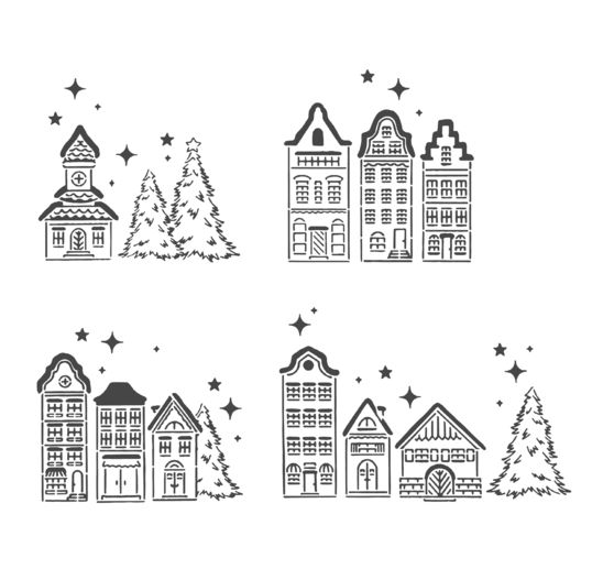 Set de pochoirs VBS &laquo; Village hivernal &raquo;, 4 pc.