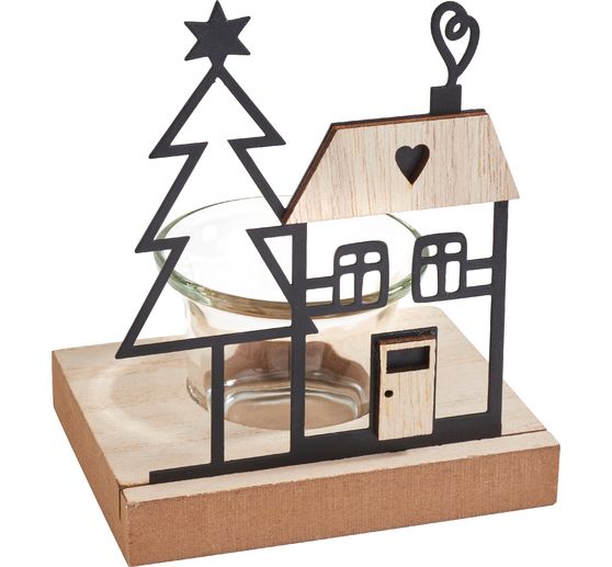 VBS Tealight holder "House & fir tree", incl. glass holder