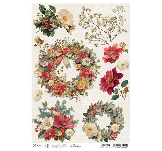 Soie de paille &agrave; motifs Ciao Bella &laquo; Merry & Bright - Floral Wreaths &raquo;