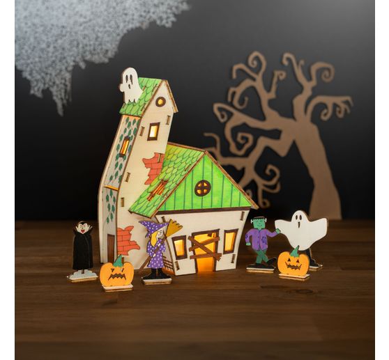 D&eacute;coration &agrave; embo&icirc;ter en bois &laquo; Maison d&rsquo;Halloween &raquo;