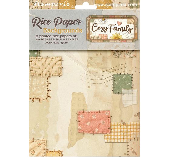 Stamperia Motif straw silk backgrounds "Cozy Family", DIN A6, set of 8