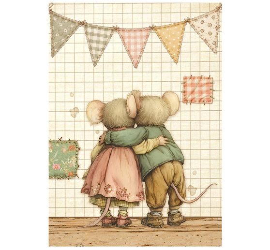Stamperia Motif straw silk assortment "Cozy Family", DIN A6, set of 8
