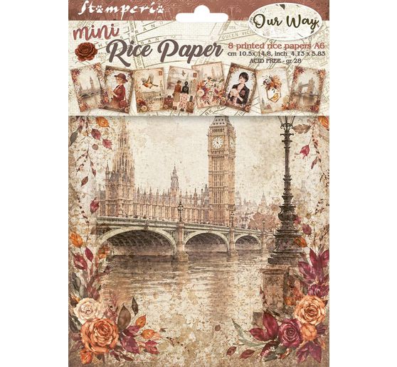 Stamperia Motif straw silk assortment "Our Way", DIN A6, set of 8