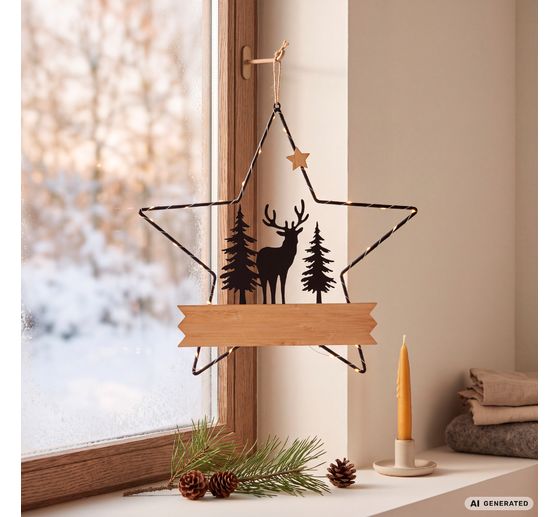 &Eacute;toile d&eacute;co en m&eacute;tal VBS &laquo; Cerf dans la for&ecirc;t &raquo;, avec &eacute;clairage LED