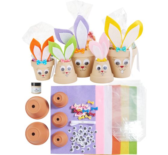 Kit cr&eacute;atif VBS &laquo; Lapins en pot en terre cuite &raquo;