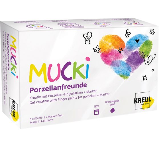 Peinture au doigt pour porcelaine + marqueur &laquo; Porzellanfreunde &raquo; MUCKI, 6 x 50 ml