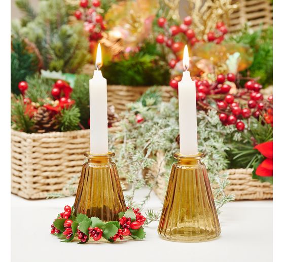 Vase en verre et bougeoir VBS, couleur ambre, 2 pc.