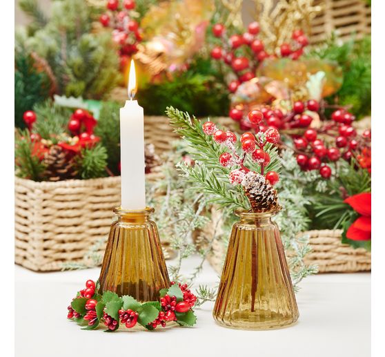 Vase en verre et bougeoir VBS, couleur ambre, 2 pc.