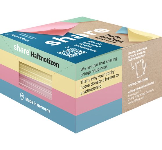 Bloc de notes adh&eacute;sives share, 4 x 100 feuilles