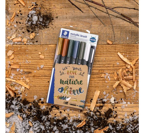STAEDTLER Brush pen & Pigment Liner Set "Metallic", 7 pcs.