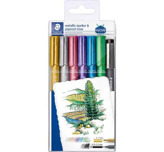 Set Metallic Marker & Pigment Liner STAEDTLER, 7 pi&egrave;ces