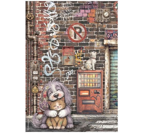 Assortiment de soies de paille &agrave; motifs Stamperia &laquo; Furry Friends 2 &raquo;, DIN A4, set de 6 pi&egrave;ces