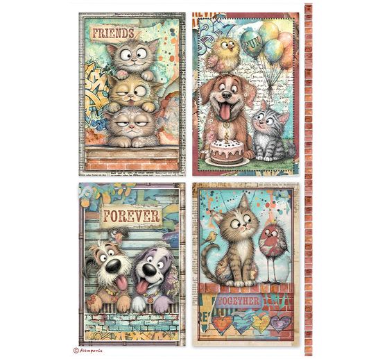 Assortiment de soies de paille &agrave; motifs Stamperia &laquo; Furry Friends 2 &raquo;, DIN A4, set de 6 pi&egrave;ces