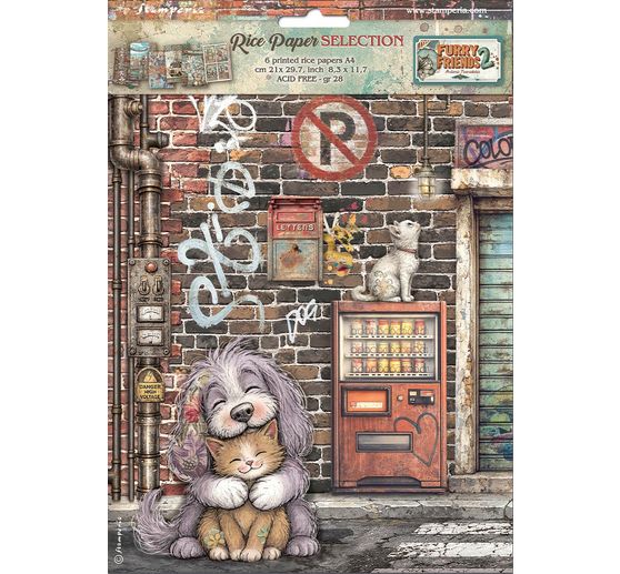 Assortiment de soies de paille &agrave; motifs Stamperia &laquo; Furry Friends 2 &raquo;, DIN A4, set de 6 pi&egrave;ces