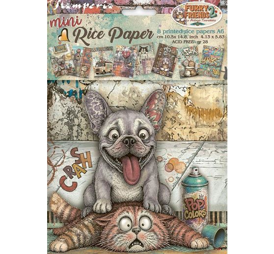 Assortiment de soies de paille &agrave; motifs Stamperia &laquo; Furry Friends 2 &raquo;, DIN A6, set de 8 pi&egrave;ces