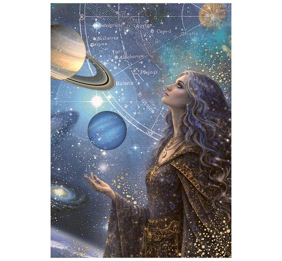 Assortiment de soies de paille &agrave; motifs Stamperia &laquo; Cosmos &raquo;, DIN A6, set de 8 pi&egrave;ces