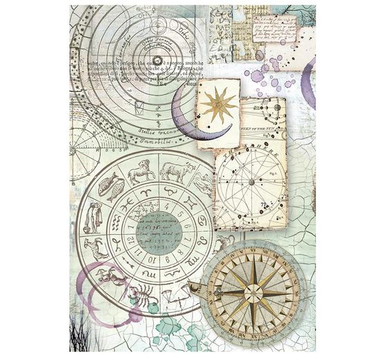Soie de paille &agrave; motifs backgrounds Stamperia &laquo; Cosmos &raquo;, DIN A6, set de 8 pi&egrave;ces