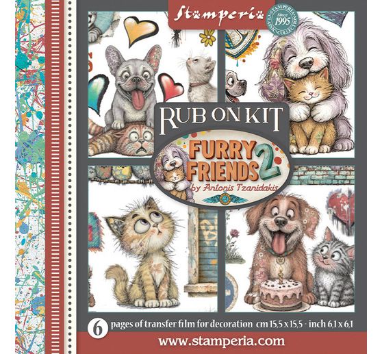 Assortiment de Rub On Stamperia &laquo; Furry Friends 2 &raquo;