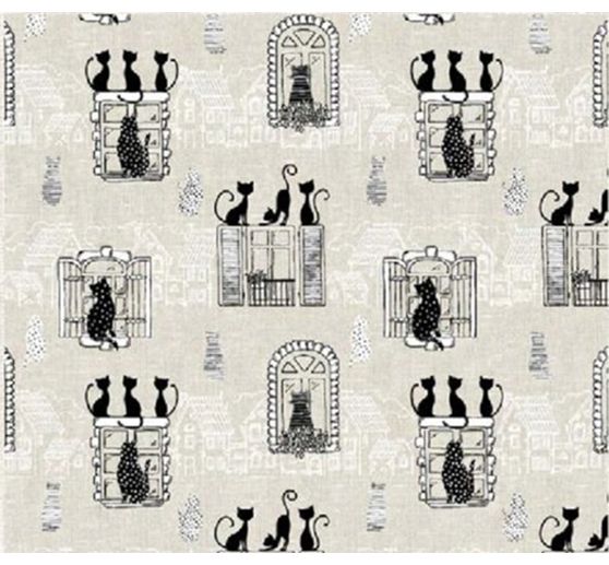 Decoration fabric linen optics "Cats at the Window"