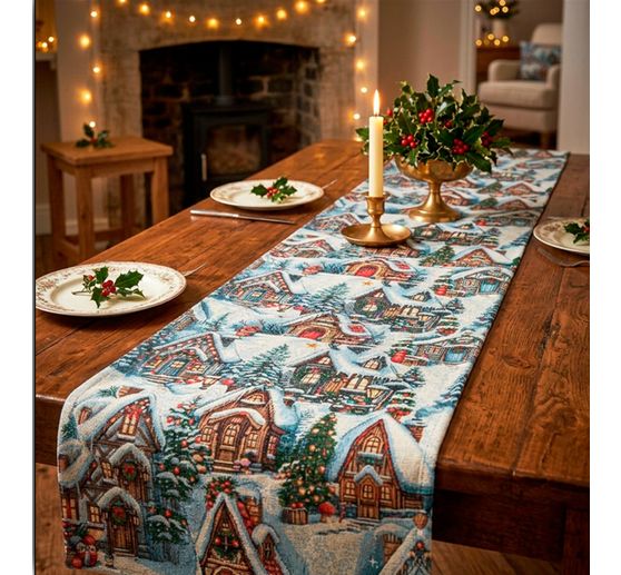 Tapestry fabric with lurex "Snowy Village"