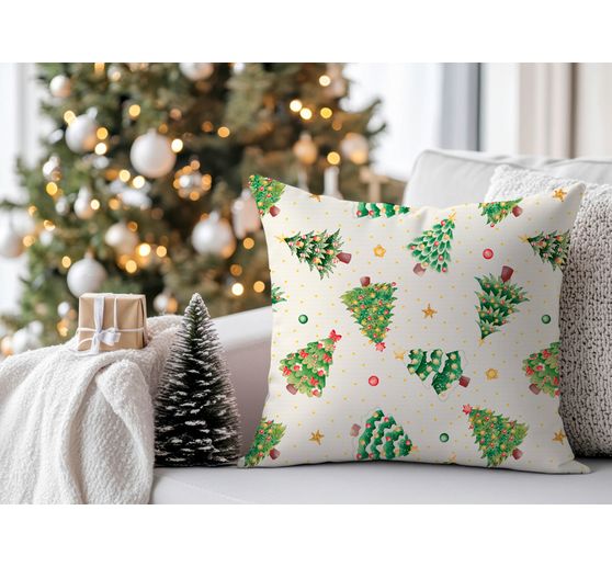 Tissu &agrave; motif aspect lin au m&egrave;tre &laquo; Mon beau sapin &raquo;