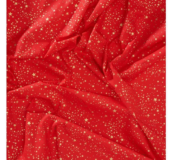 Tissu en popeline de coton hot foil au m&egrave;tre &laquo; Petites &eacute;toiles &ndash; Rouge &raquo;