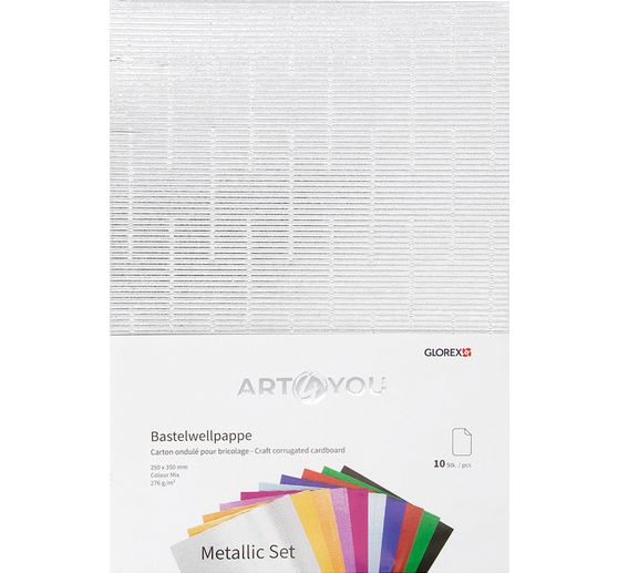 Carton ondul&eacute; de loisirs cr&eacute;atifs &laquo; Metallic &raquo;, 25 x 35 cm, 10 feuilles