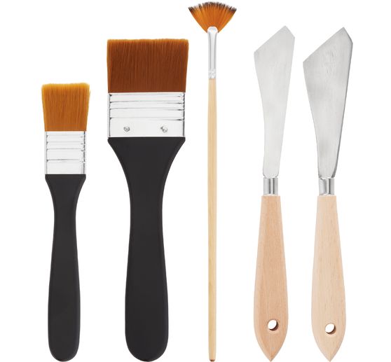 Set de couteaux &agrave; peindre et pinceaux VBS, 5 pi&egrave;ces