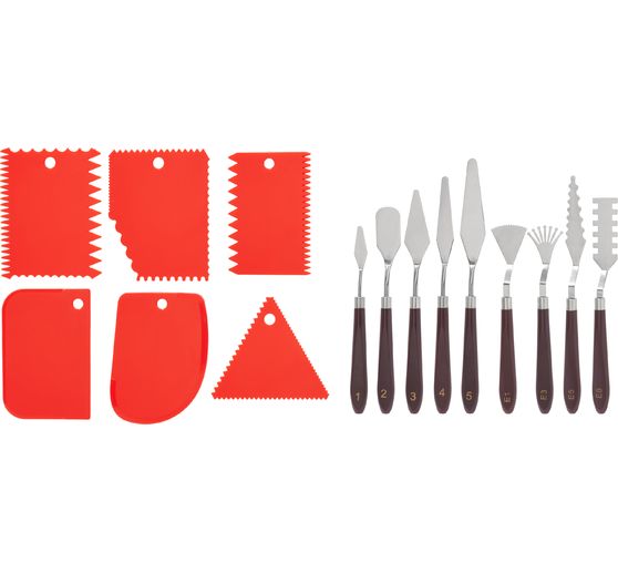 Set de couteaux &agrave; palette et spatules dent&eacute;es VBS, 15 pi&egrave;ces