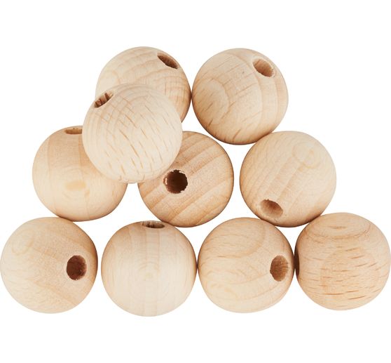 Perles en bois percées, Ø 15 mm
