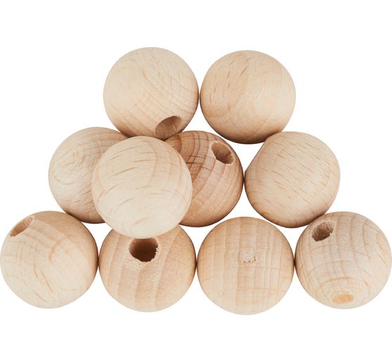 Perles en bois demi-percées, Ø 15 mm