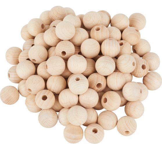 Perles en bois demi-percées, Ø 15 mm