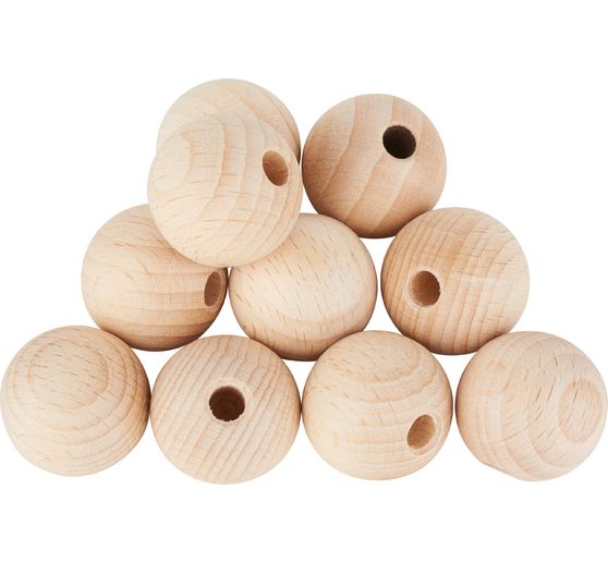 Perles en bois demi-percées, Ø 25 mm