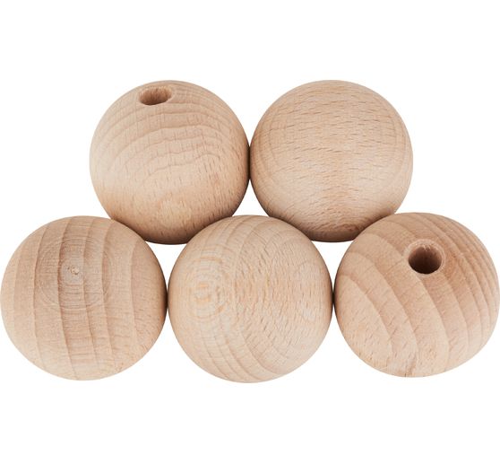 Perles en bois demi-percées, Ø 30 mm