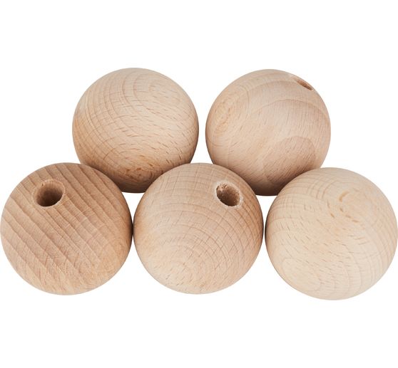 Perles en bois demi-percées, Ø 40 mm