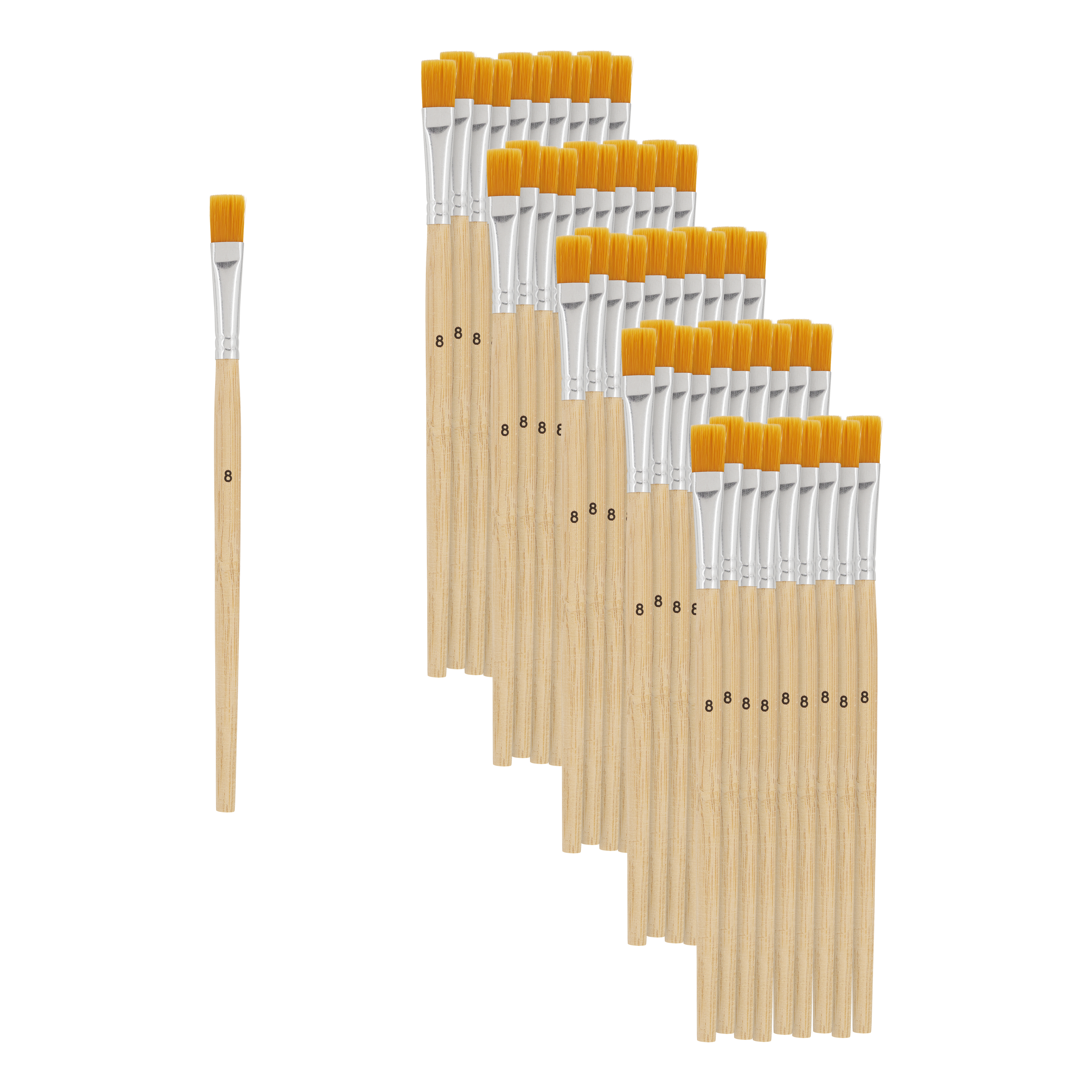 Set De 6 Pinceaux Plats VBS Nature - Tailles N°2, 4, 6, 8, 10, 12 - Manche Bois, Poils Courts - Pour Peinture Acrylique, Gouache - 3
