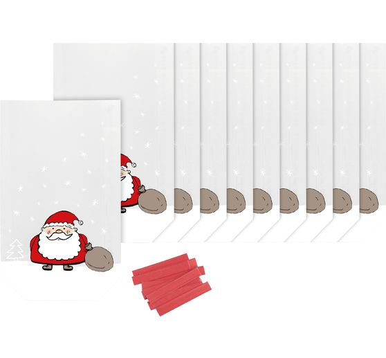 Sachets transparents « Père Noël » avec clips, 10 pc.