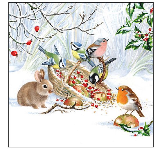 Serviette « Repas des animaux dans la forêt hivernale »