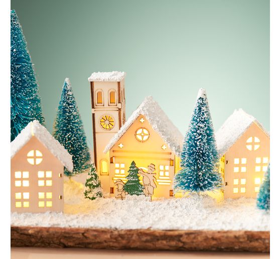 Kit de construction en bois VBS « Église à clocher rond », éclairage LED inclus