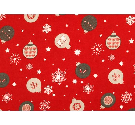 Tissu coton au mètre « Boules de Noël », l 140 cm