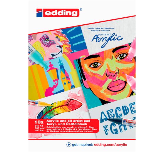 Bloc de papier pour peinture acrylique/ à l'huile edding, 300g/m²