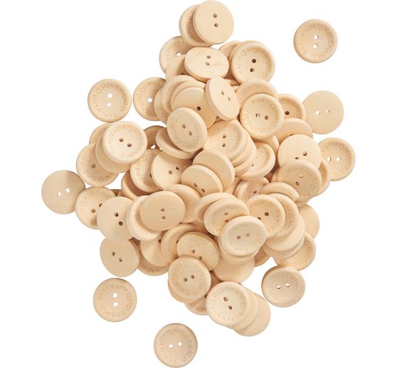 Boutons en bois VBS « Handmade with love », 100 pc.