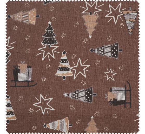 Tissu coton au mètre « Sapins, étoiles et cadeaux » 