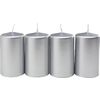Bougies cylindriques « Metallic », Ø 6 x 10 cm Argent